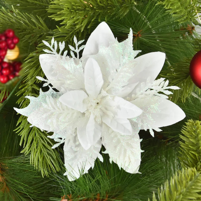 Glitter Christmas Flowers - 14cm Decor