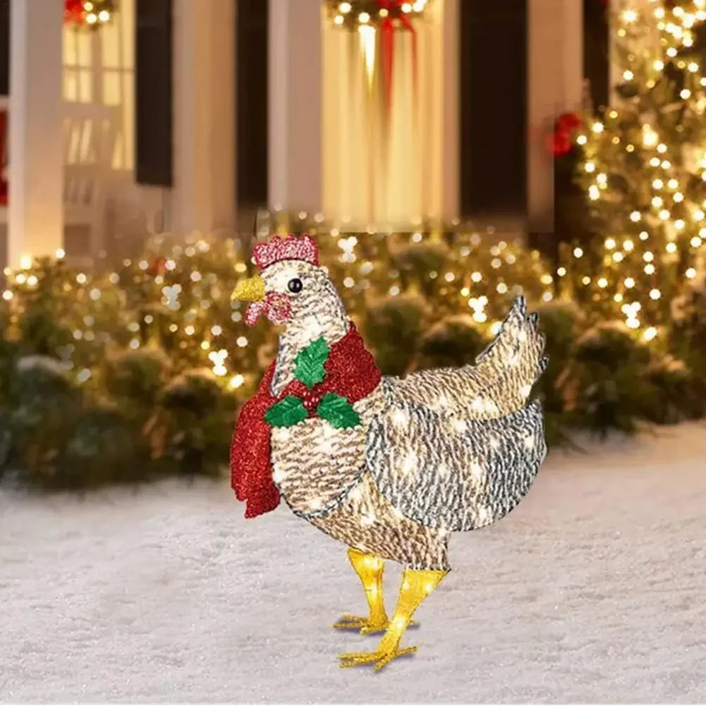 Glowing Christmas Chicken Garden Decor