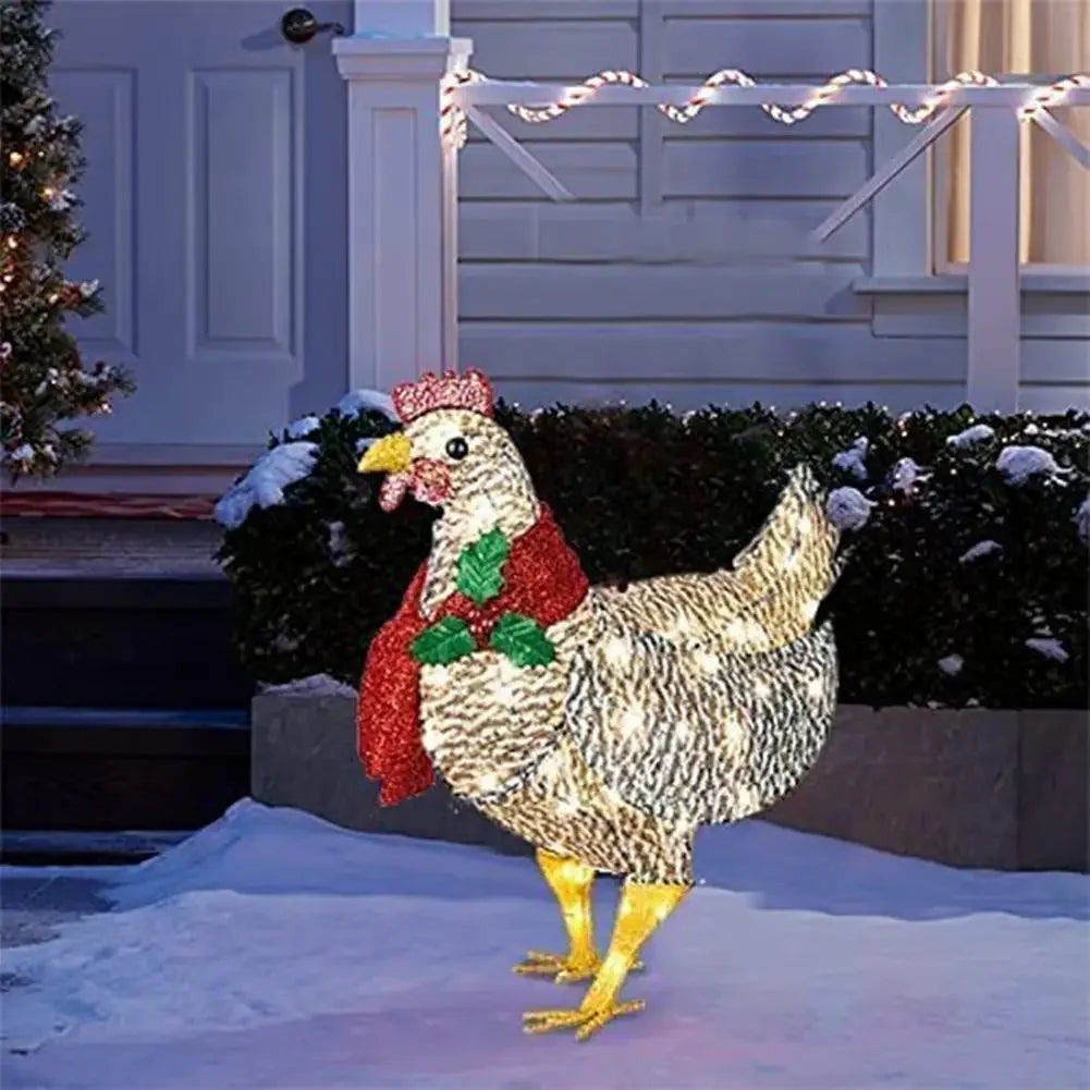 Glowing Christmas Chicken Garden Decor