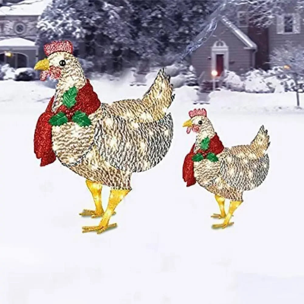 Glowing Christmas Chicken Garden Decor