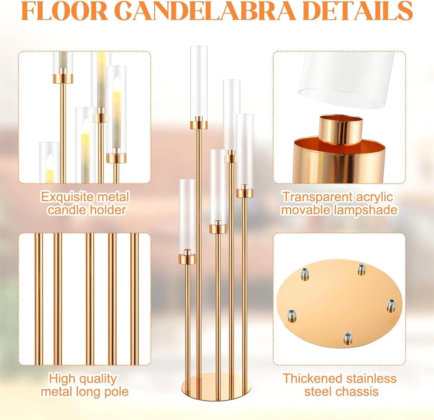 Gold 5 Arm Floor Candelabra