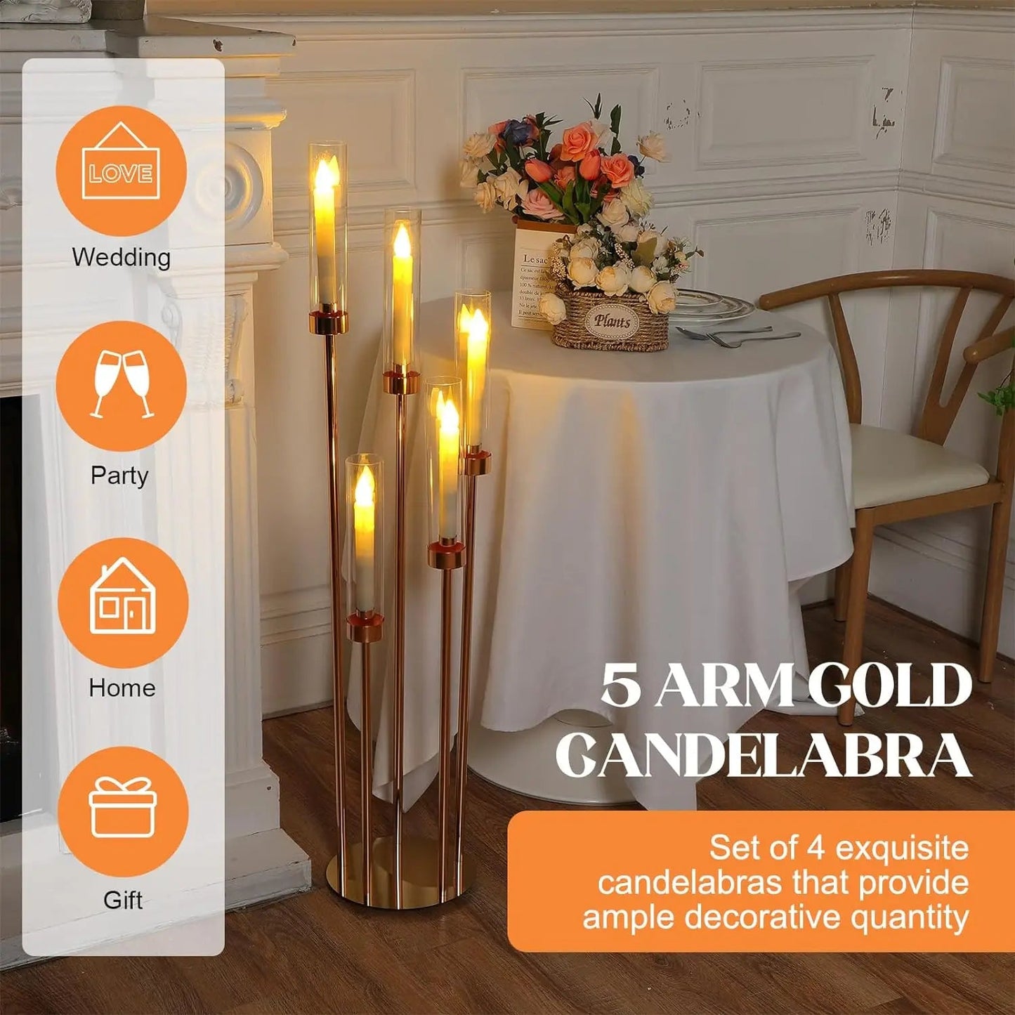 Gold 5 Arm Floor Candelabra