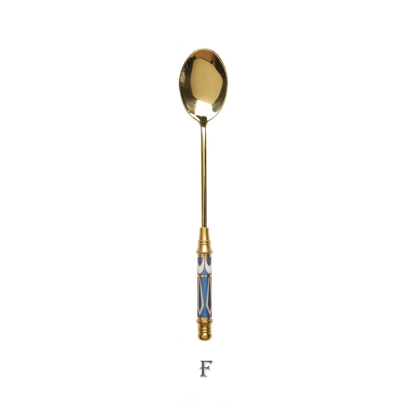 Gold Ceramic Handle Dessert Spoon