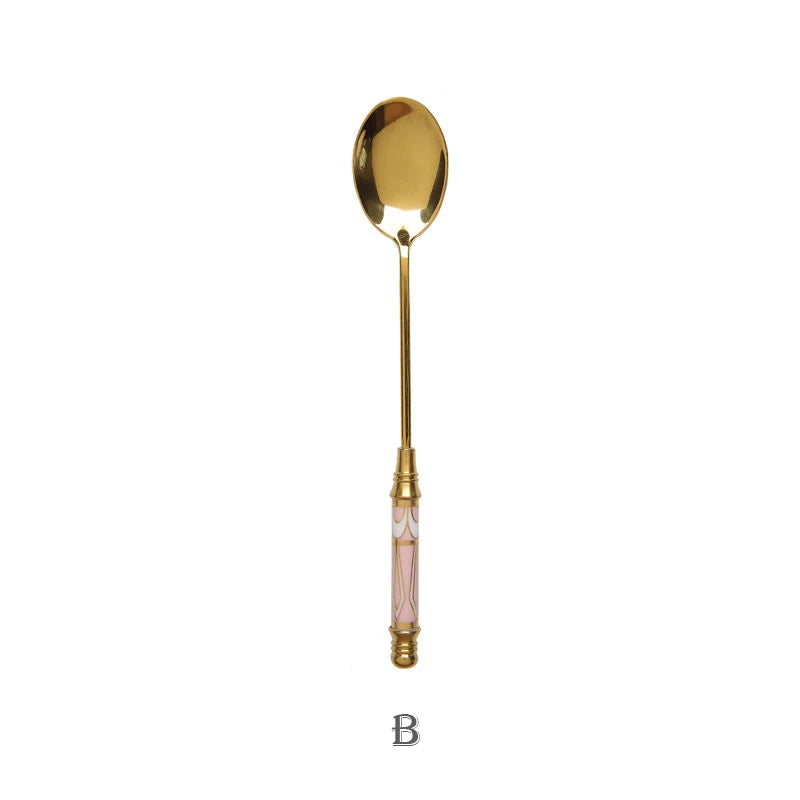 Gold Ceramic Handle Dessert Spoon