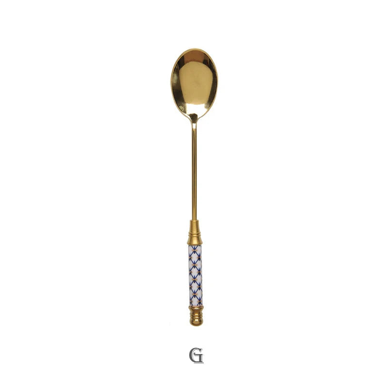 Gold Ceramic Handle Dessert Spoon