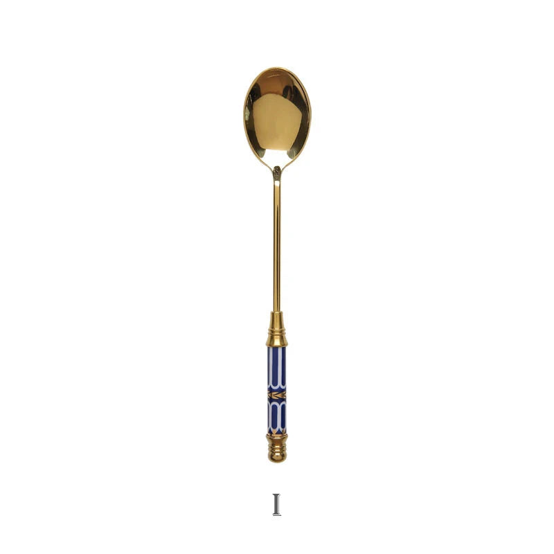 Gold Ceramic Handle Dessert Spoon