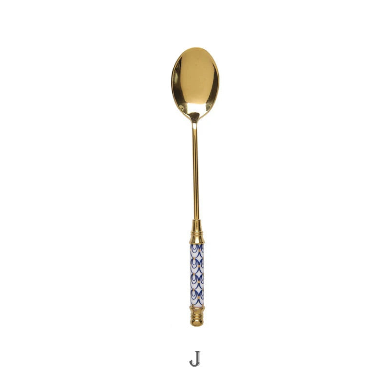 Gold Ceramic Handle Dessert Spoon