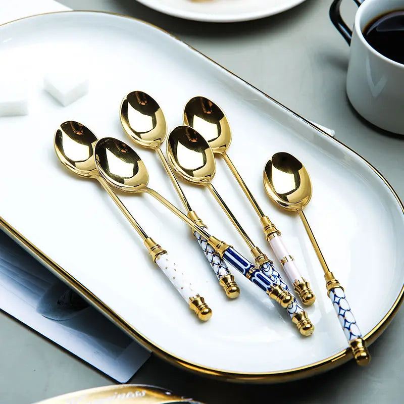 Gold Ceramic Handle Dessert Spoon