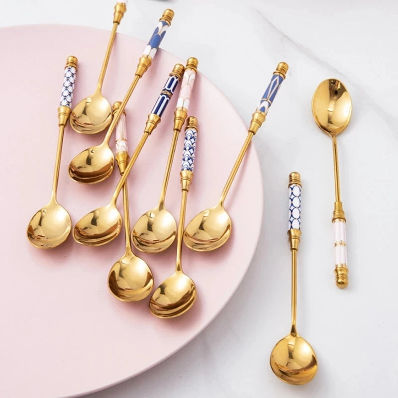 Gold Ceramic Handle Dessert Spoon