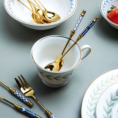 Gold Ceramic Handle Dessert Spoon