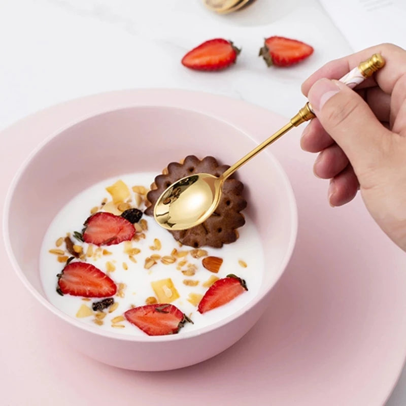 Gold Ceramic Handle Dessert Spoon