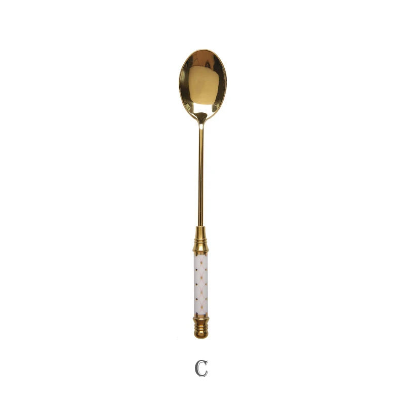 Gold Ceramic Handle Dessert Spoon