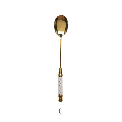 Gold Ceramic Handle Dessert Spoon