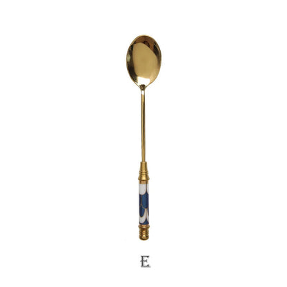 Gold Ceramic Handle Dessert Spoon