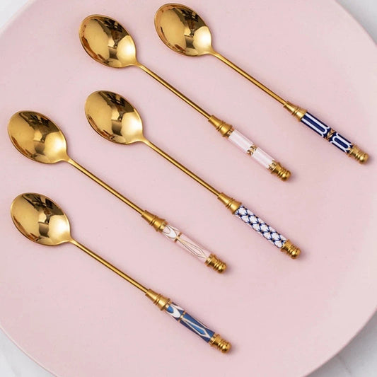 Gold Ceramic Handle Dessert Spoon