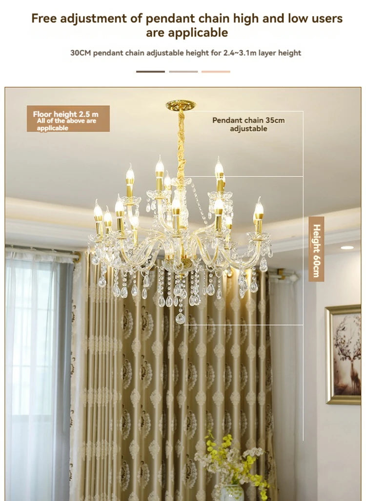 Gold Crystal Candelabra Ceiling Chandelier