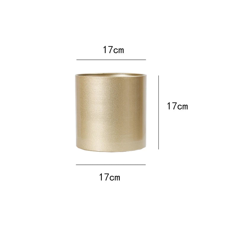 Gold Metal Cylindrical Flower Pot