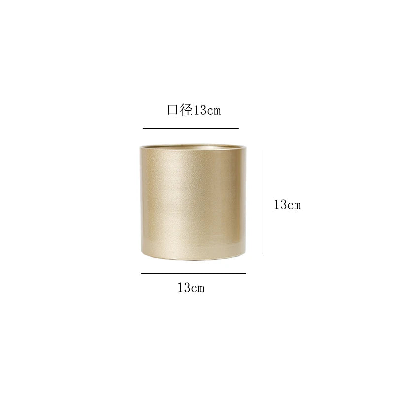 Gold Metal Cylindrical Flower Pot