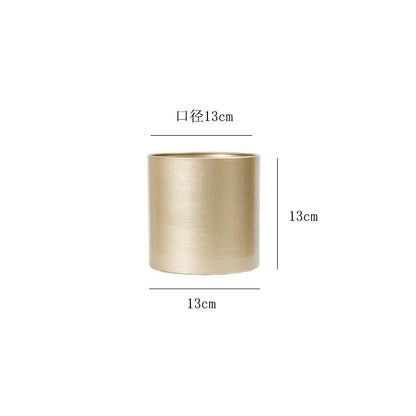 Gold Metal Cylindrical Flower Pot