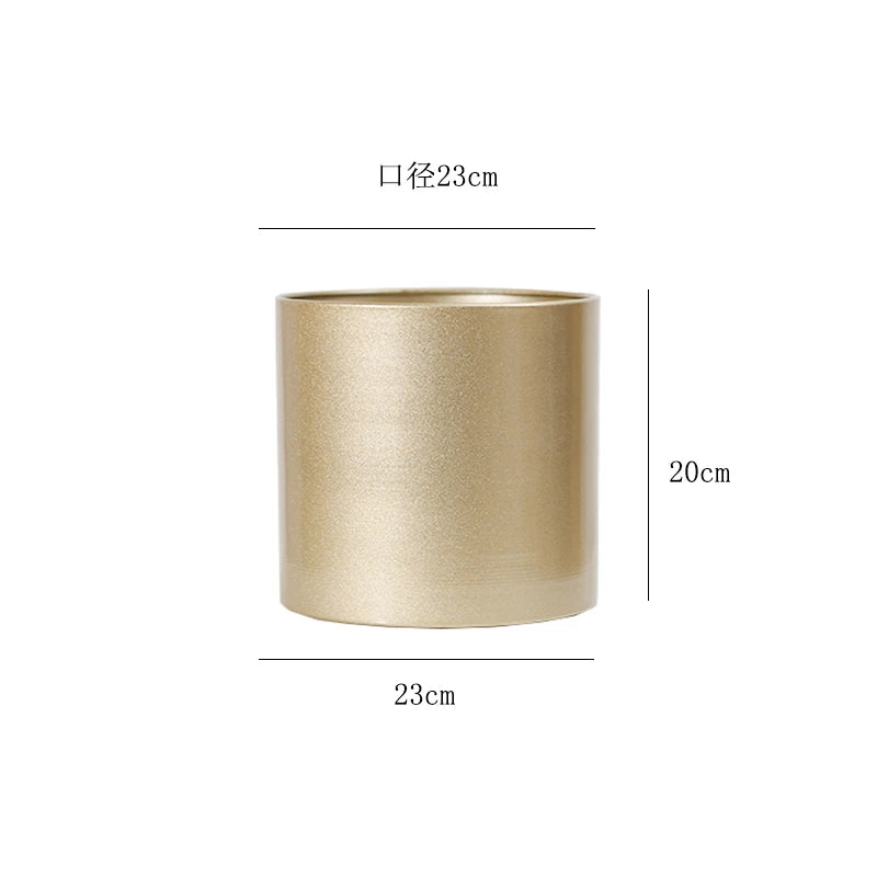 Gold Metal Cylindrical Flower Pot