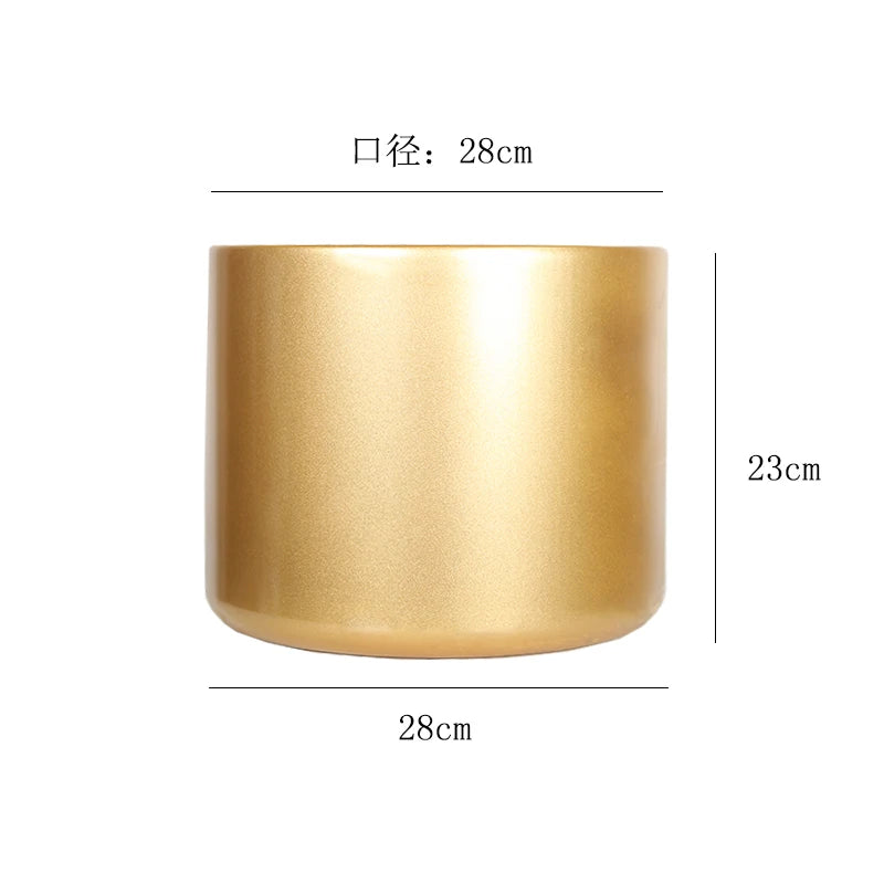 Gold Metal Cylindrical Flower Pot