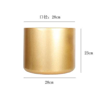 Gold Metal Cylindrical Flower Pot