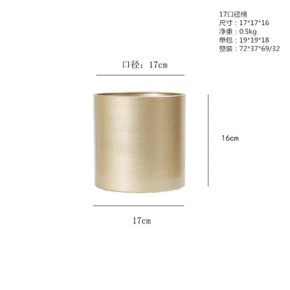 Gold Metal Cylindrical Flower Pot