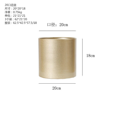 Gold Metal Cylindrical Flower Pot