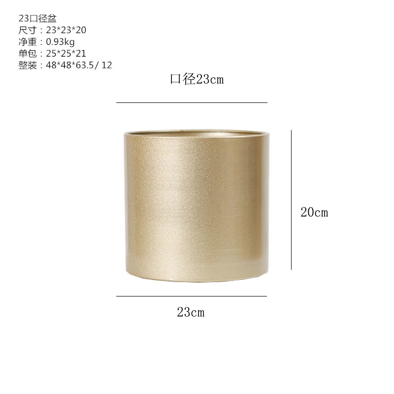 Gold Metal Cylindrical Flower Pot