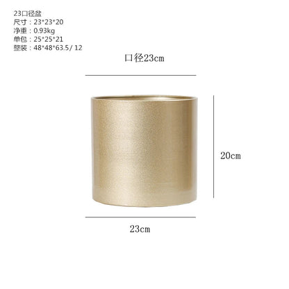 Gold Metal Cylindrical Flower Pot