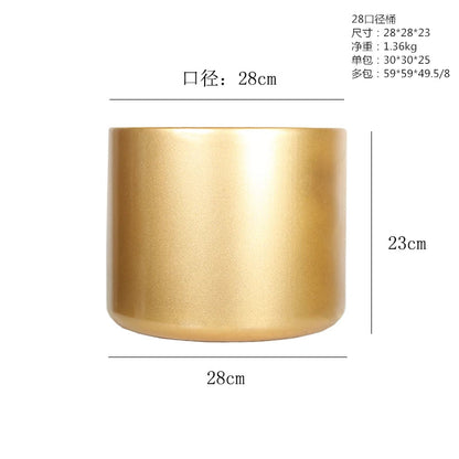 Gold Metal Cylindrical Flower Pot