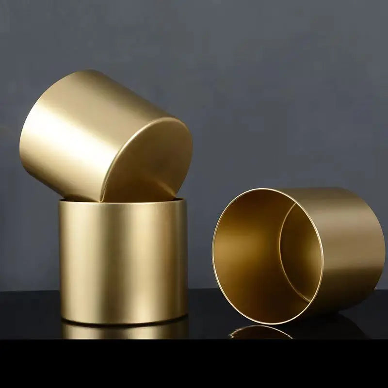 Gold Metal Cylindrical Flower Pot