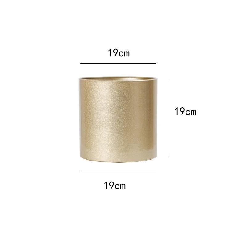 Gold Metal Cylindrical Flower Pot