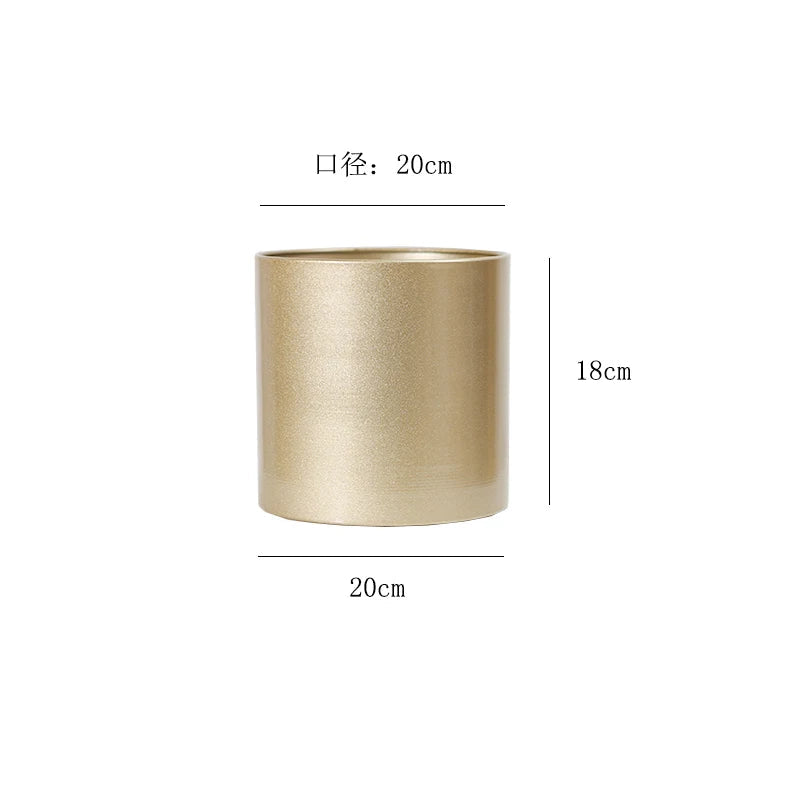 Gold Metal Cylindrical Flower Pot