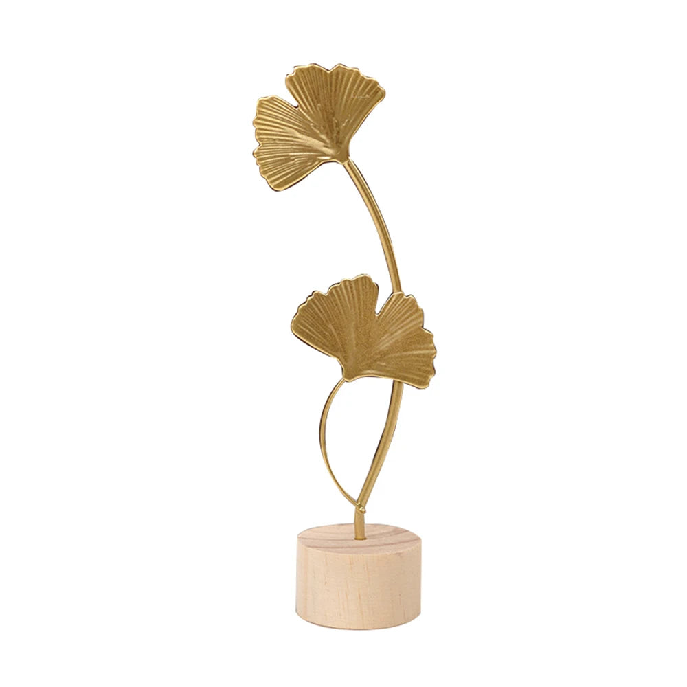 Gold Metal Ginkgo Leaf Sculpture