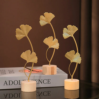 Gold Metal Ginkgo Leaf Sculpture