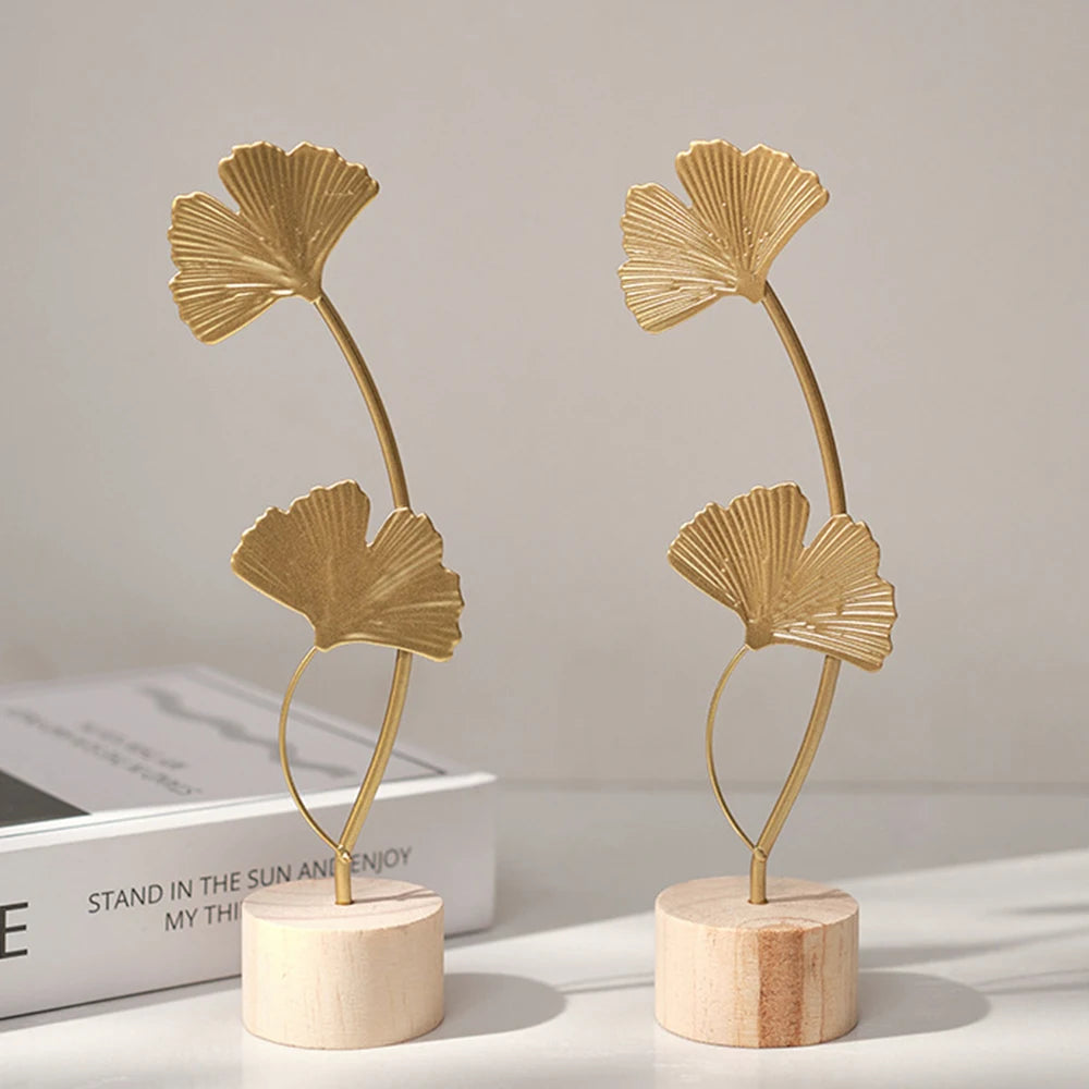 Gold Metal Ginkgo Leaf Sculpture