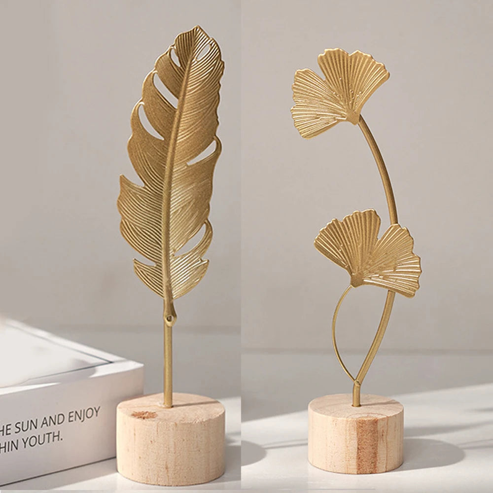 Gold Metal Ginkgo Leaf Sculpture