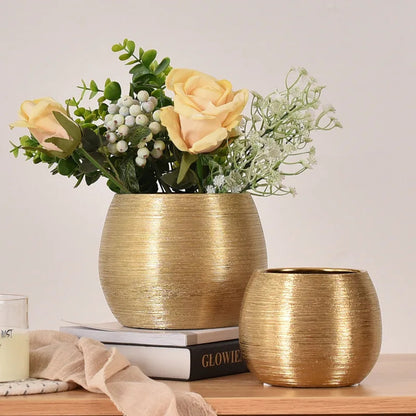 Gold-Plated Ceramic Succulent Flower Vase