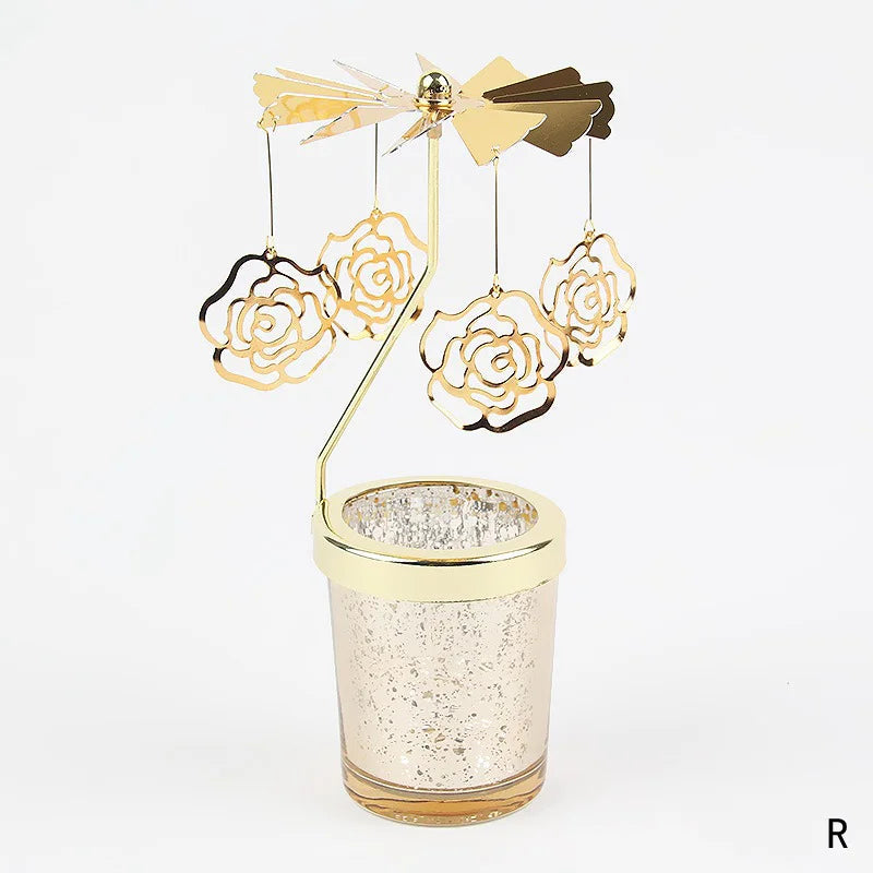 Gold Rotating Candle Stick Holder