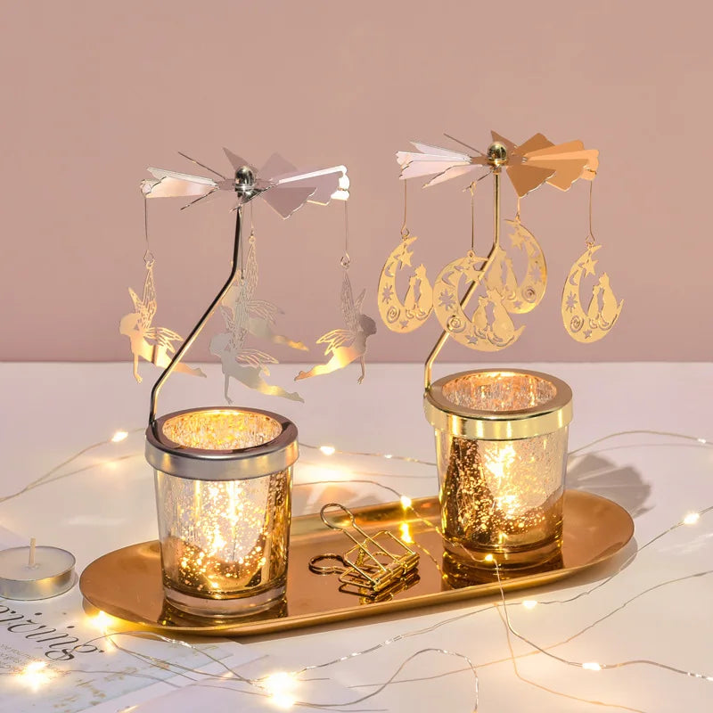 Gold Rotating Candle Stick Holder