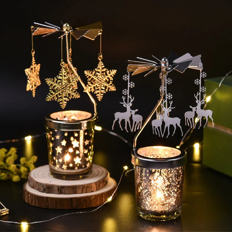 Gold Rotating Candle Stick Holder