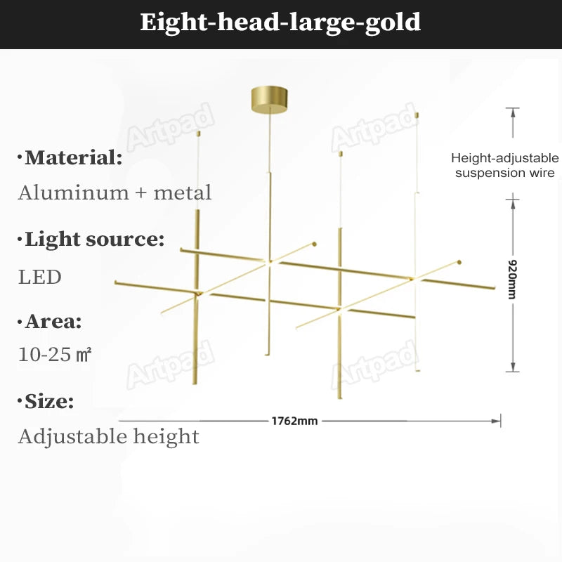 Gold Tube LED Chandelier - Modern