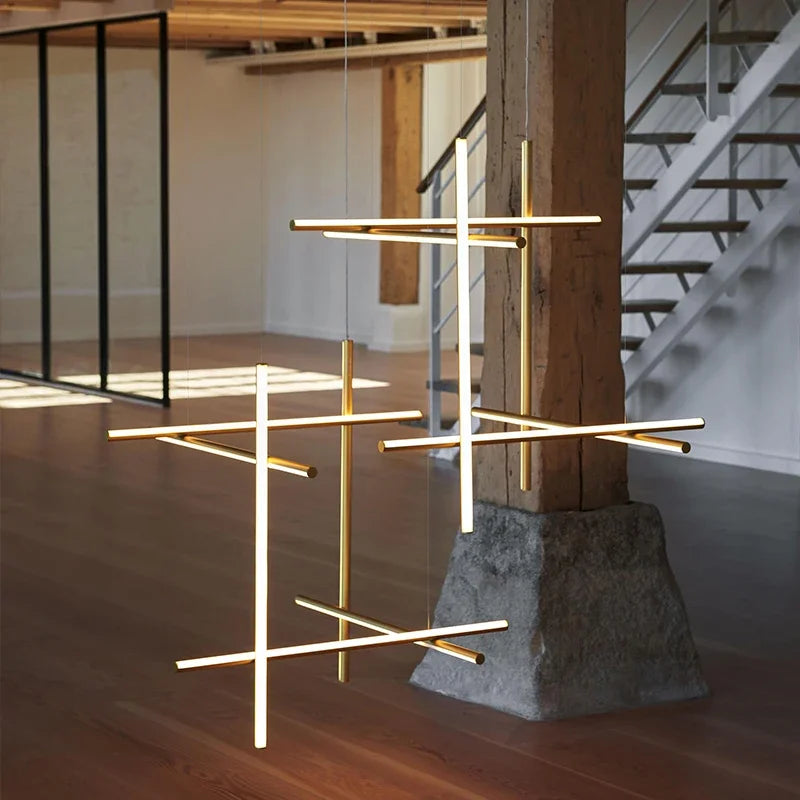 Gold Tube LED Chandelier - Modern