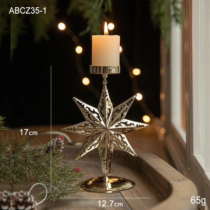 Gold Wrought Iron Star Elk Candle Holder