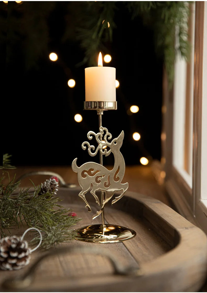 Gold Wrought Iron Star Elk Candle Holder