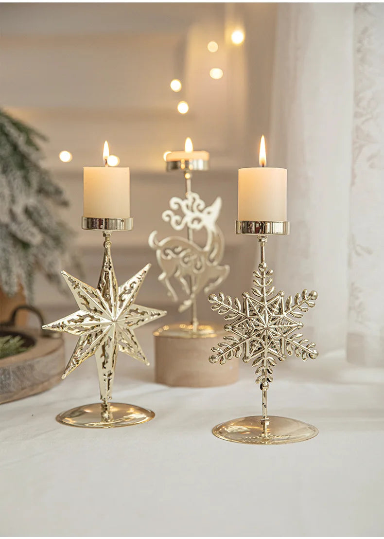 Gold Wrought Iron Star Elk Candle Holder