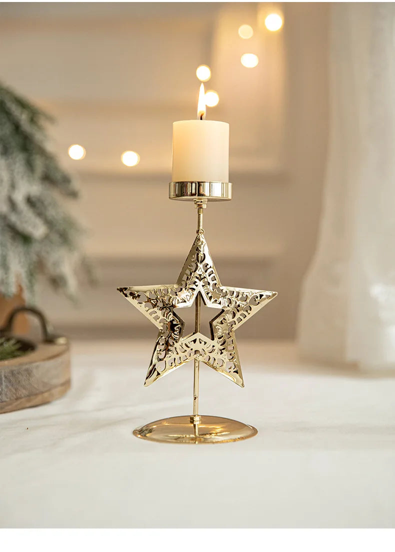 Gold Wrought Iron Star Elk Candle Holder