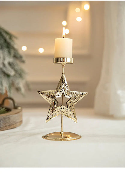 Gold Wrought Iron Star Elk Candle Holder