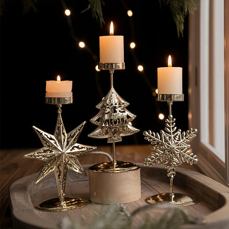 Gold Wrought Iron Star Elk Candle Holder